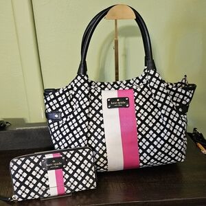 KATE SPADE Set Shoulder Bag Stevie and matching Neda Wallet EUC  Pink Authentic